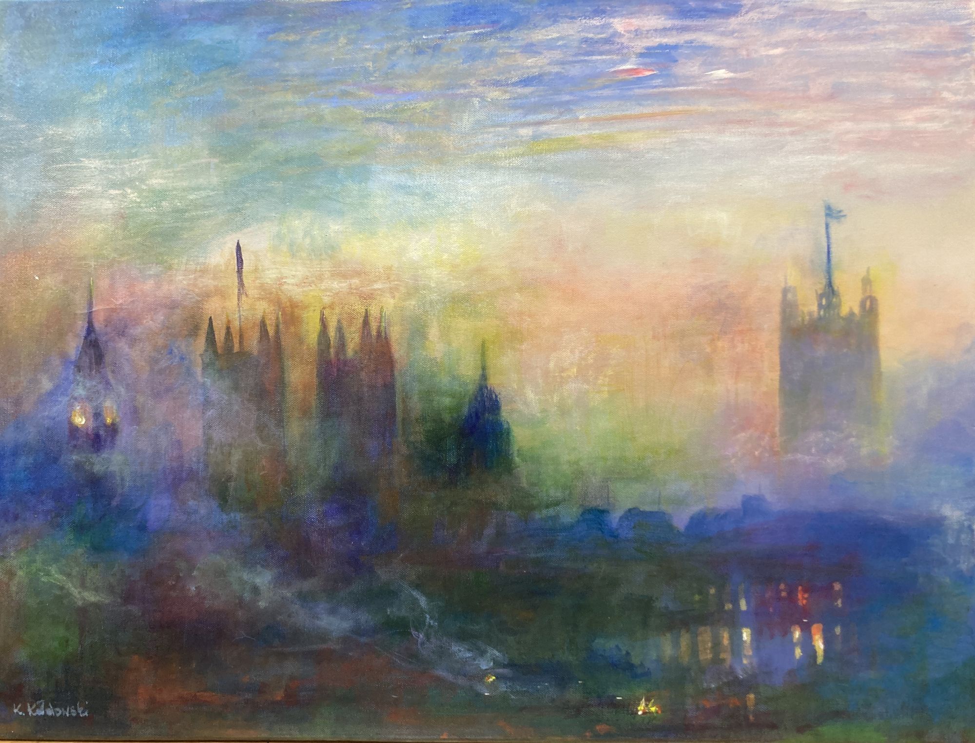 Koldowski, oil on canvas, View of the Houses of Parliament, signed and dated 05, 60 x 80cm, unframed